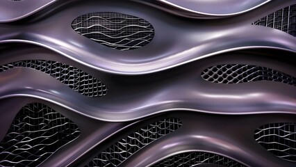 Metal mesh with wavy grid holes and perforated design for background texture. Concept Metal Mesh, Wavy Grid Holes, Perforated Design, Background Texture