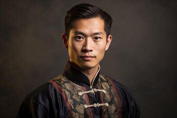 Wall Mural - Portrait of a young asian man wearing traditional clothes