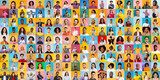 Fototapeta  - A lively mix of multiracial, multiethnic, and international people faces smiling against a vibrant, multicolored background