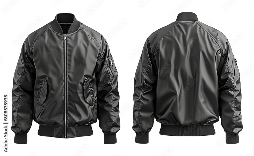 black bomber jacket mockup template front and back view, isolated on ...