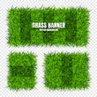 Green grass banners, background. Field, meadow texture, grassy landscape. Football playing pitch, soccer field. Sports ground, stadium. Ecology and environment protection. Vector illustration
