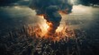 big explosion in the city. panorama of the urban landscape. nuclear explosion, mushroom. war and destruction, disasters