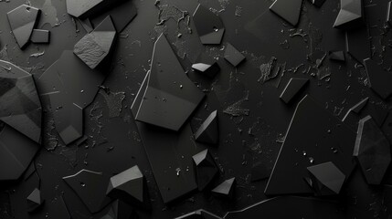 3d render, abstract black background with polygonal geometric shapes