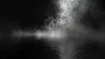 Black and white fog over the water. 3d rendering, 3d illustration..jpeg