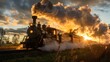 © Matthew - Beautiful historic steam train passing through countryside in the golden hour light, evoking nostalgia and the romance of rail travel