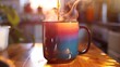 Animate a coffee mug gradually changing color with heat-sensitive properties. As hot coffee is poured, watch the color transform and steam rise, indicating it's fully 