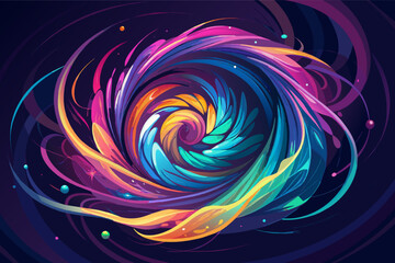 Leinwandbilder - Colorful abstract illustration of a swirling vortex with vibrant blues, oranges, and purples, detailed with flowing lines and floating petals.