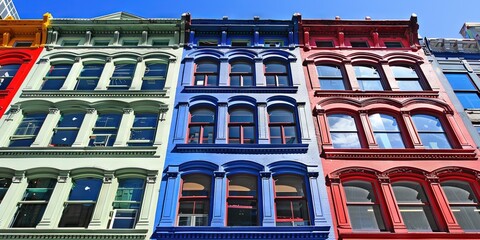 photo of colorful buildings, sunny day, 