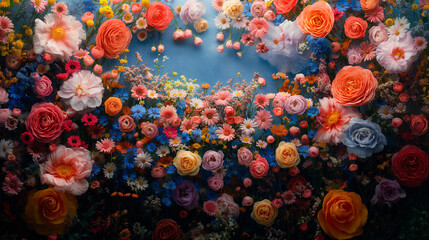 flowers with pink blue and orange background.