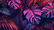 Background made of abstract neon pink and purple tropical plant leaves