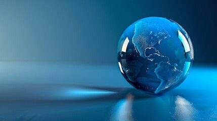 Aufkleber - Crystal globe on reflective surface with blue tones. Global concepts in modern minimalistic style captured in studio lighting. Perfect for corporate and educational use. AI