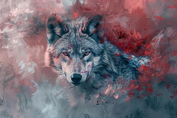  esoteric wolf portrait in paynes gray and crimson hues surreal digital painting
