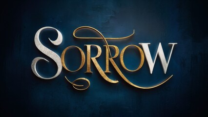 Poster - The word sorrow is written in gold letters on a dark blue background, AI