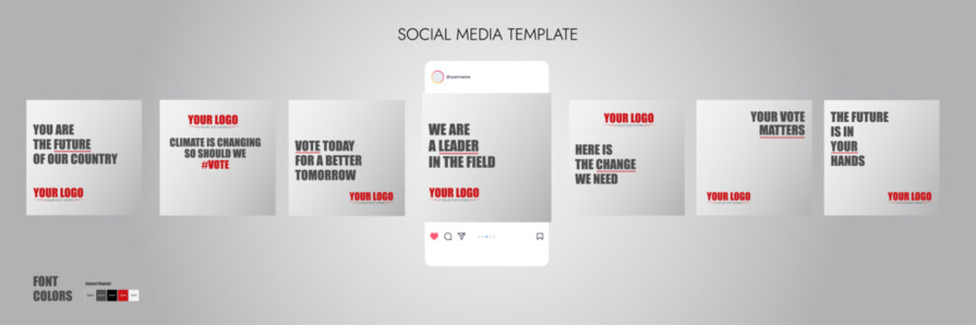 Social media template banner set for political campaign. Editable instagram and facebook mock up square post frame layouts for politician and/or political party