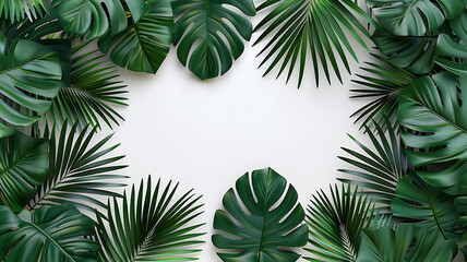 Wall Mural - A green leafy border surrounds a white background