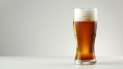 glass of beer with foam on white background in high resolution and quality