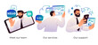 Company profile page - set of business concept illustrations. Visual stories collection