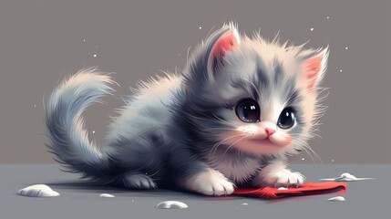Wall Mural - The cutest little kitten cleaning mascot illustration asset