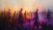 Abstract Blurred Motion of Sunset over Lavender Field