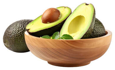 Wall Mural - PNG Guacamole in a wooden bowl and avocado fruits on the side plant food white background.