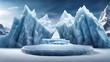  Ice background podium cold winter snow product platform floor frozen mountain iceberg.Podium glacier cool ice background stage landscape display icy stand 3d water nature pedestal arctic concept cave