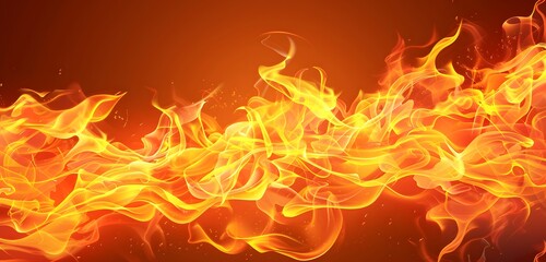 Wall Mural - Intense amber and orange flames flowing, wave-like pattern on dark background