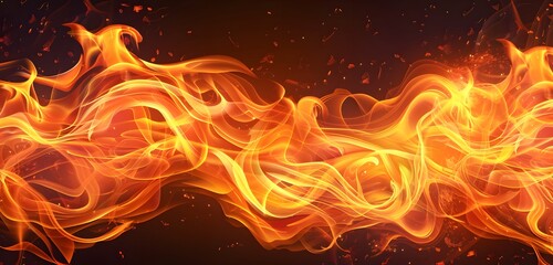 Wall Mural - Dynamic orange and yellow flames in fluid, wavy design against dark, shadowy background