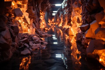 Poster - Glowing crystal cave tunnel