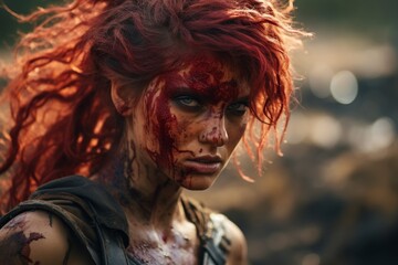 Poster - Intense look of a bloodied and bruised woman