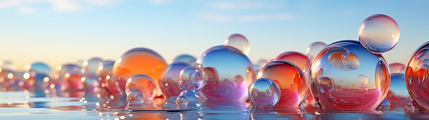 Poster - Colorful glass bubbles reflecting sunset