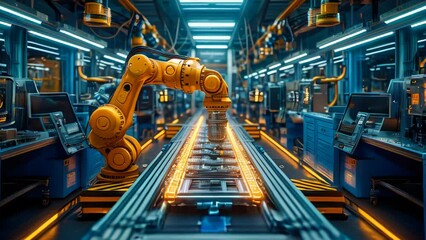 Poster - Automated production line in a factory. Industrial equipment. Industrial background