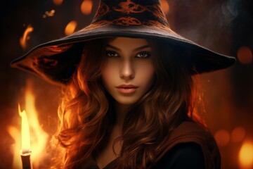 Wall Mural - Mysterious woman in dark witch hat