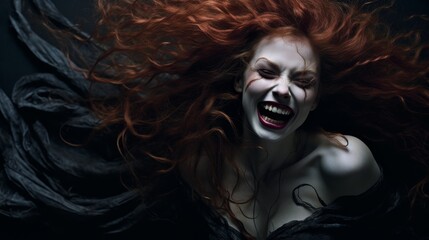 Poster - Intense emotional expression of a woman with wild red hair