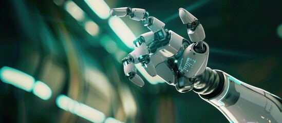 Poster - The robot's hand is touching the hologram screen on the computer