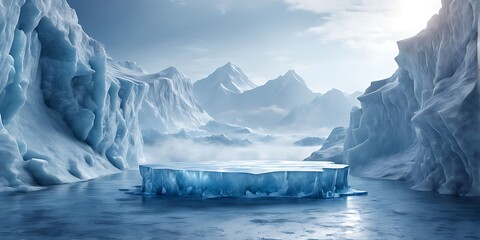  Ice background podium cold winter snow product platform floor frozen mountain iceberg.Podium glacier cool ice background stage landscape display icy stand 3d water nature pedestal arctic concept cave