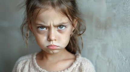 A portrait of a child with a furrowed brow and a clenched jaw. She is angry and frustrated.