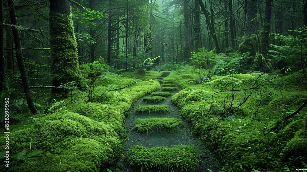 Capture the mesmerizing tranquility of an eye-level view on a moss ...