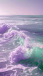 A tranquil and soothing rise of pastel purple and sea green waves, flowing upwards, reminiscent of the gentle waves on a quiet beach.