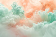 An ethereal blend of soft peach and cool mint waves, merging in a dreamlike fashion, their interaction resembling clouds mixing in a pastel sky.