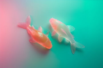 Two pastel fish on a bright background.
Summer minimal concept