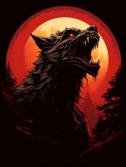 Wall Mural - Werewolf Against Red Moon Glow