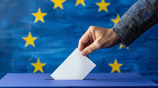 person voting in a box with the euro flag in high resolution and high quality. voting concept, europe, public, president, votes, person, flag