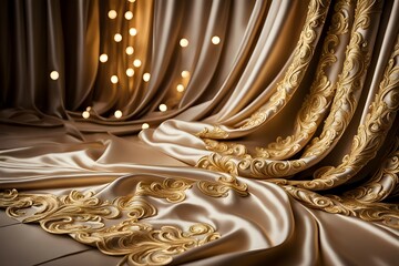 Wall Mural - A gold and white curtain with a gold trim