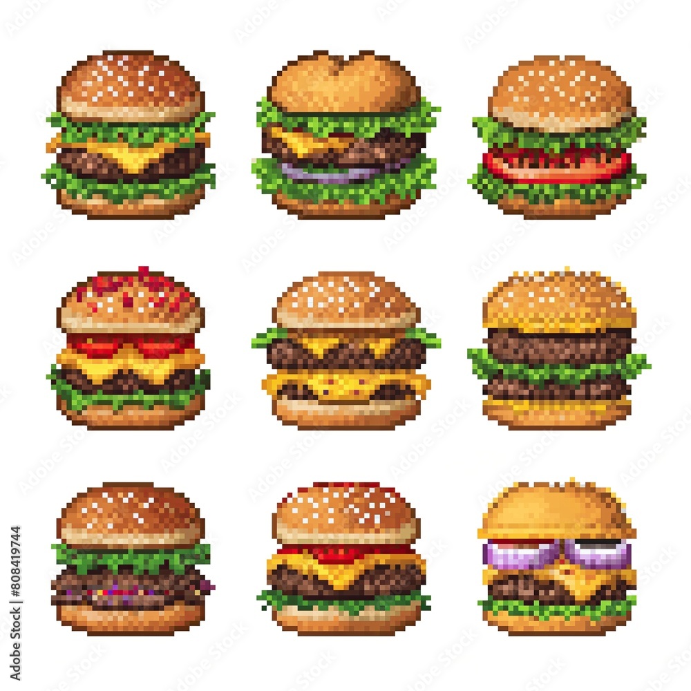 Cheeseburger Fast Food Burger Sandwich Video Game Assets Pixel Art Pack ...