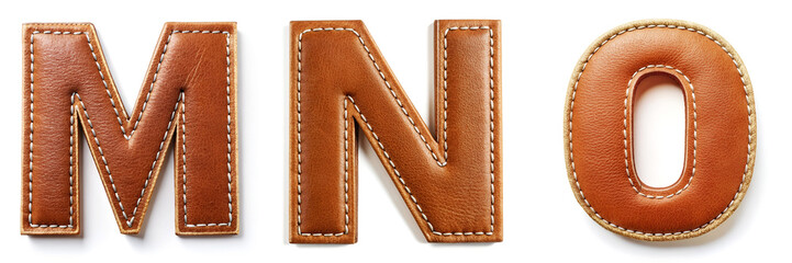 Wall Mural - Letters M, N, O. Stitched Leather Alphabet: Crafted with Thread.