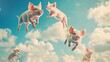Pigs flying joyfully through the sky
