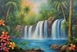 Tropical waterfall oil painting 