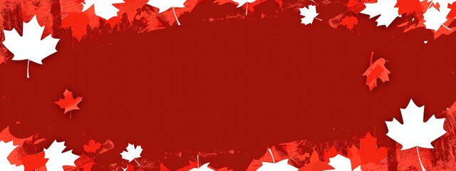 Poster - A banner for Canada Day with a maple leaf. Red background and free space for text.