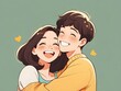 cute couple cartoon is love and happy