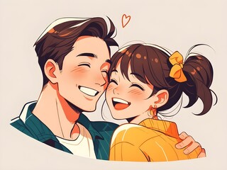 cute couple cartoon is love and happy